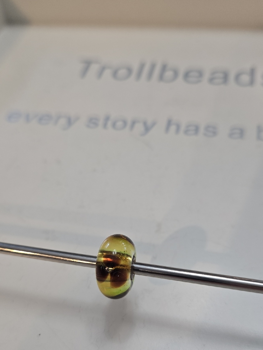 Trollbeads Olive-Yellow Glass Bead with Brown Accents